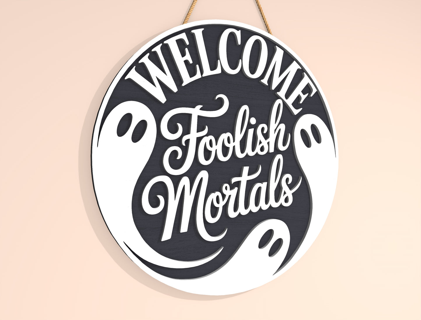 Welcome Foolish Mortals and Oh Sheet Ghost Door Hanger SVG Set for xTool LightBurn