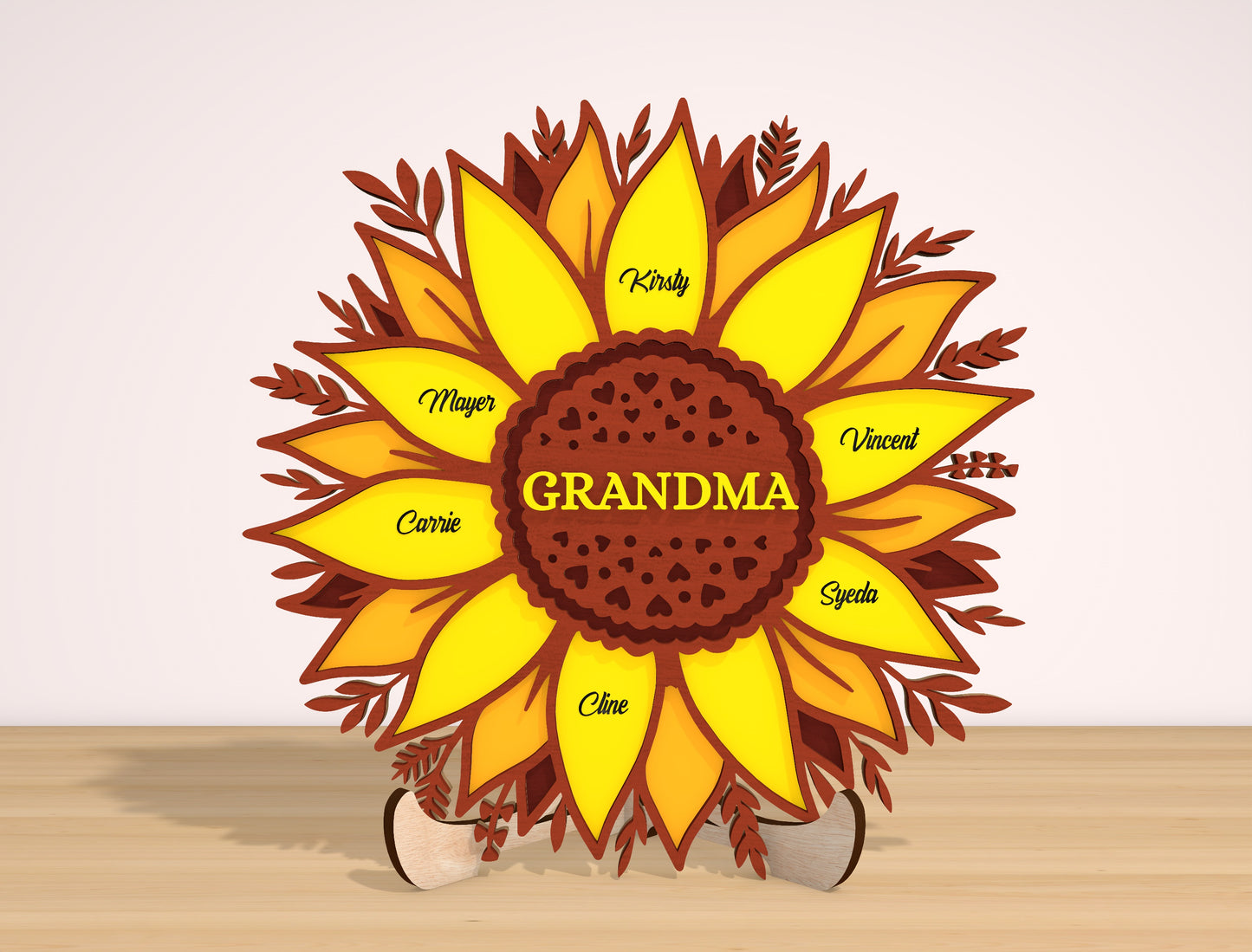 Mother’s Day Sunflower Laser Cut File | Personalized Mom Name Decor | Layered Floral Wooden Design | Glowforge, xTool, LightBurn, etc.