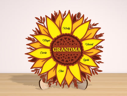 Mother’s Day Sunflower Laser Cut File | Personalized Mom Name Decor | Layered Floral Wooden Design | Glowforge, xTool, LightBurn, etc.