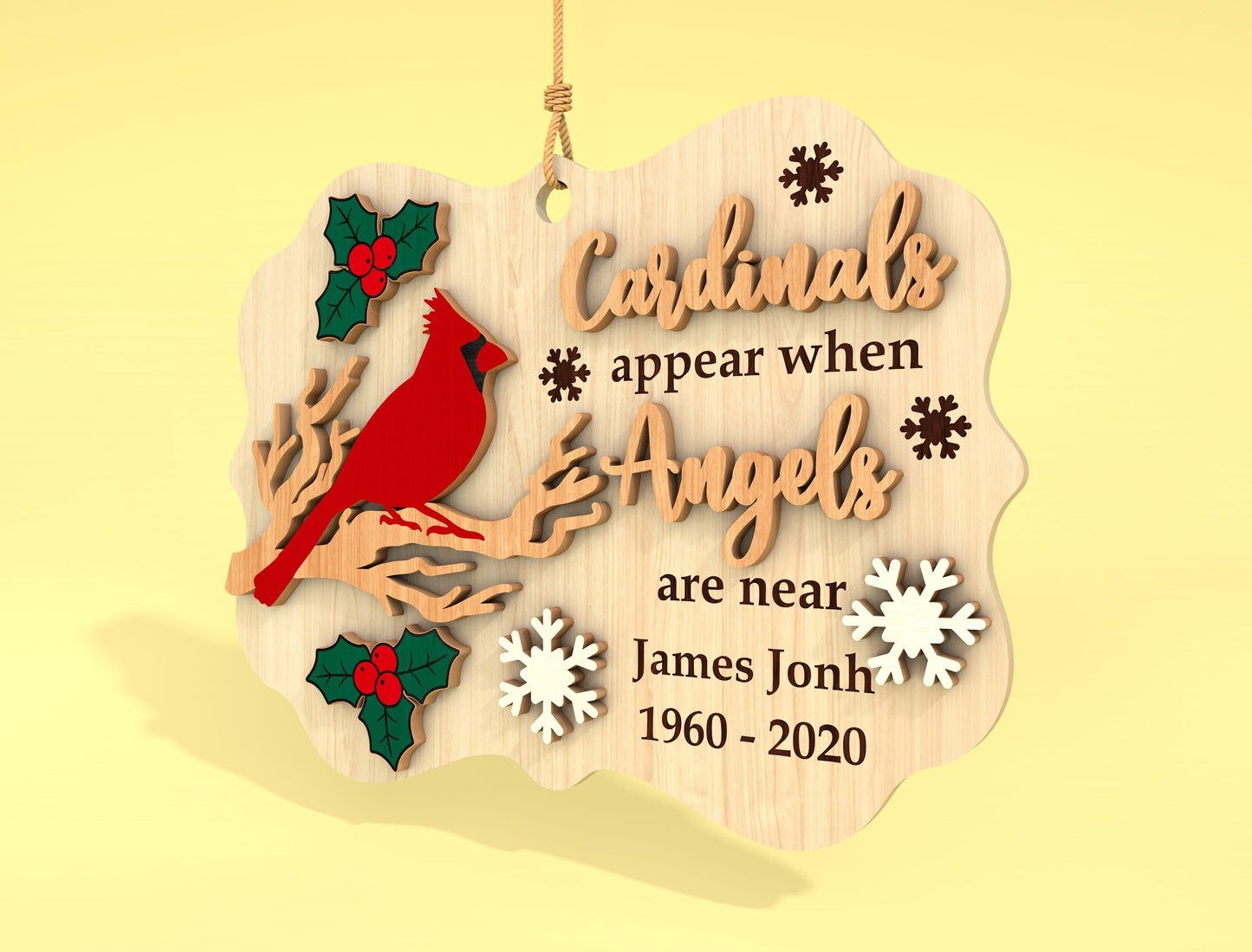 Cardinal Memorial Ornament SVG Bird on Branch Heaven Laser Cut File for Glowforge
