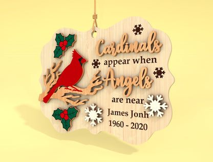 Cardinal Memorial Ornament SVG Bird on Branch Heaven Laser Cut File for Glowforge