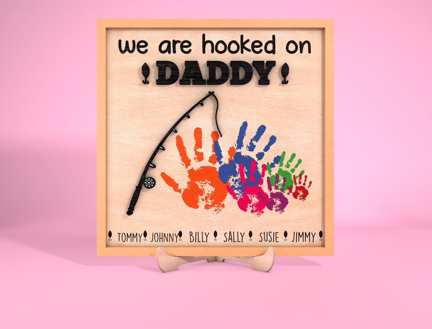 Personalized Fishing Handprint Dad Sign SVG Laser Cut File for Glowforge and LightBurn