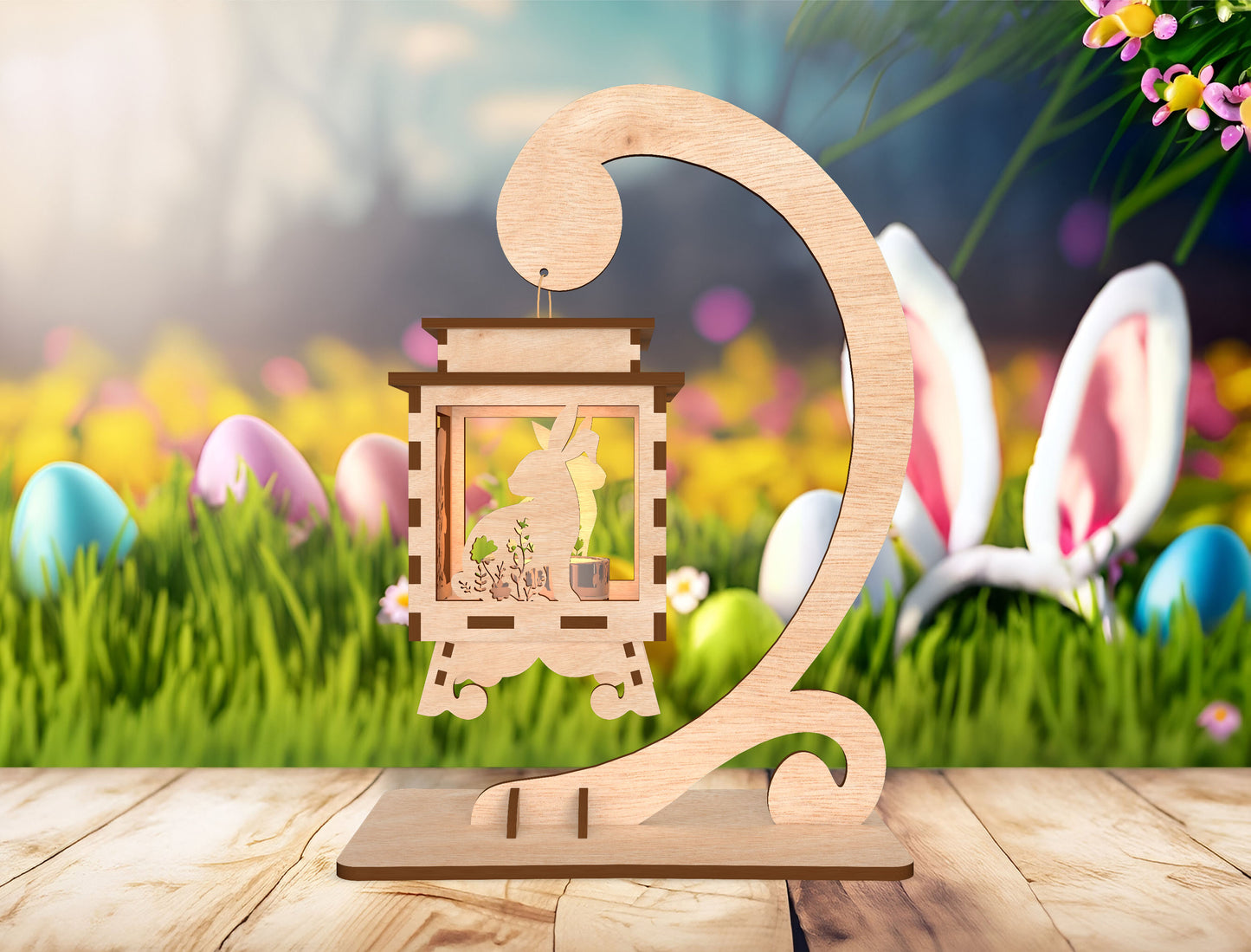 Easter Lantern SVG Bundle Bunny Scene Hanging Lantern for LightBurn and xTool
