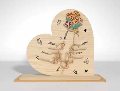 Heart Shaped Mom Kids Name Sign SVG Personalized Laser Cut File for xTool and LightBurn