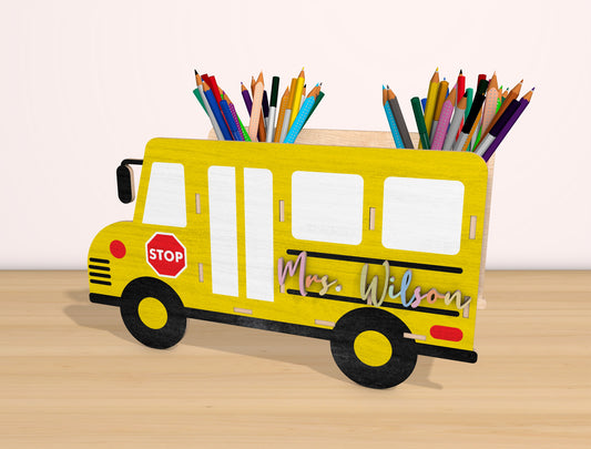 School Bus Pen Holder SVG Bundle Laser Cut File for Glowforge and xTool