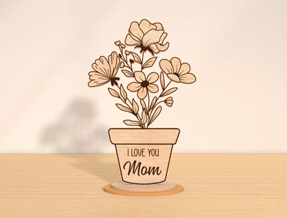 Mom Flower Pot Sign SVG Bundle Mother's Day for LightBurn and xTool