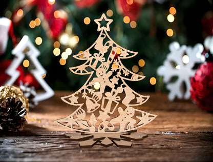 Christmas Tree Silhouette Decor Laser Cut File | Freestanding Tabletop Tree | Ready to Cut | Glowforge, xTool, LightBurn, etc.