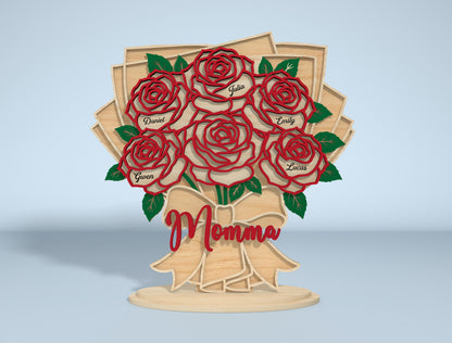 Personalized Rose Bouquet Stand Sign SVG for xTool and LightBurn