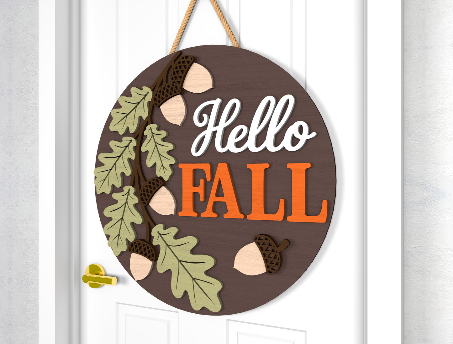 Hello Pumpkin and Hello Fall Acorn Door Hanger SVG Set for Glowforge xTool LightBurn 2 Designs