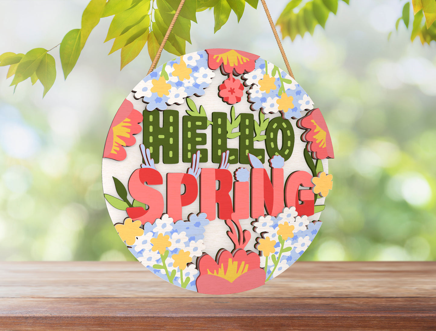 Hello Spring Floral Bunny Door Hanger SVG Bundle for LightBurn and xTool