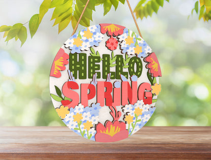 Hello Spring Floral Bunny Door Hanger SVG Bundle for LightBurn and xTool
