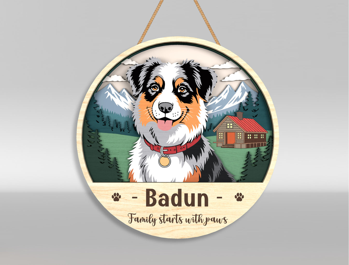 Dog Memorial Scenic Door Sign SVG Custom Pet Landscape Tribute Laser Cut File for xTool