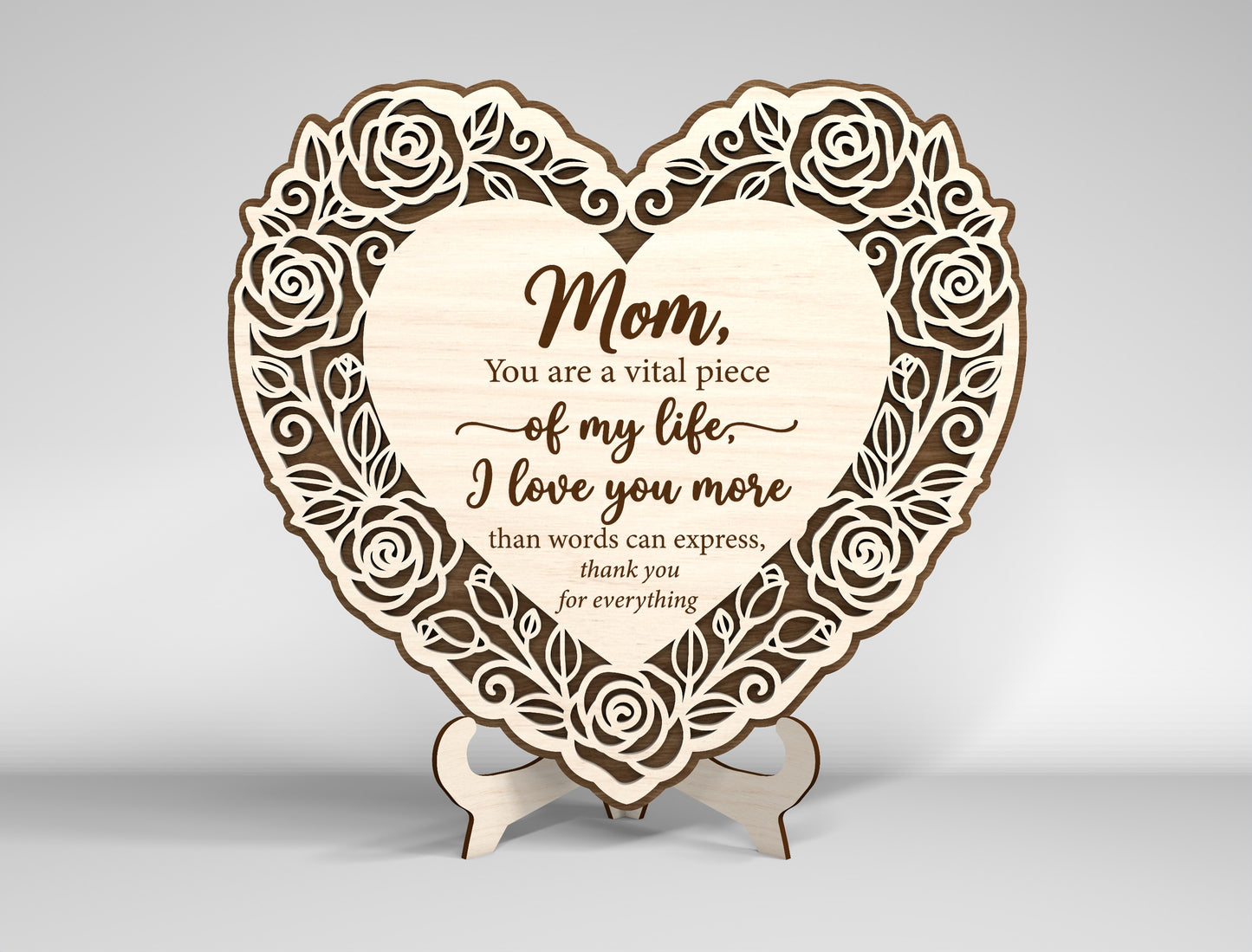 Mom Heart Tabletop Sign SVG Bundle Floral Mother's Day Desk Decor Laser Cut File for Glowforge and LightBurn