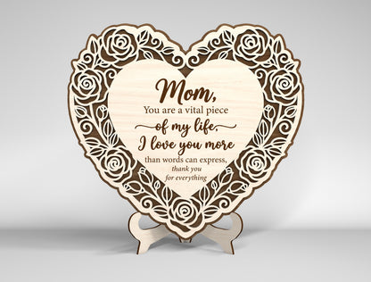 Mom Heart Tabletop Sign SVG Bundle Floral Mother's Day Desk Decor Laser Cut File for Glowforge and LightBurn