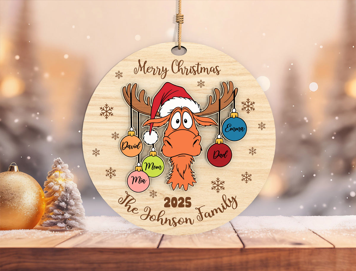 Personalized Moose Family Christmas Ornament SVG Laser Cut F 6
