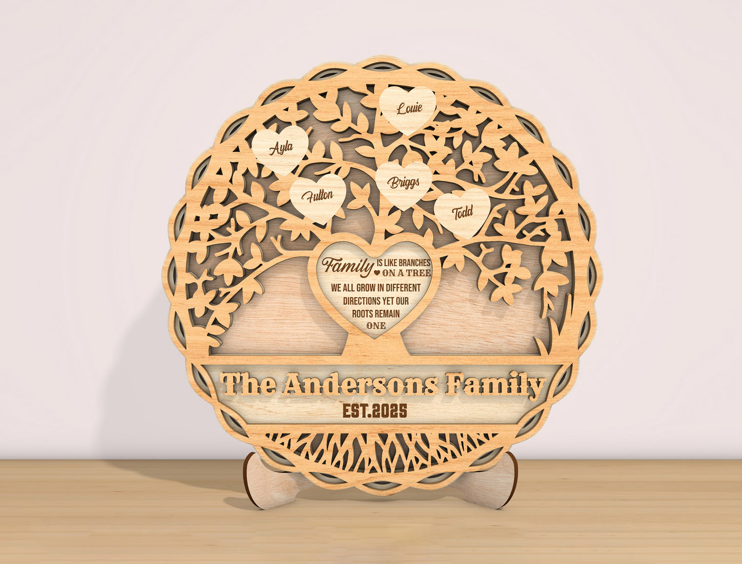 Personalized Family Tree Heart Plaque Sign SVG for Glowforge and xTool