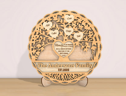 Personalized Family Tree Heart Plaque Sign SVG for Glowforge and xTool