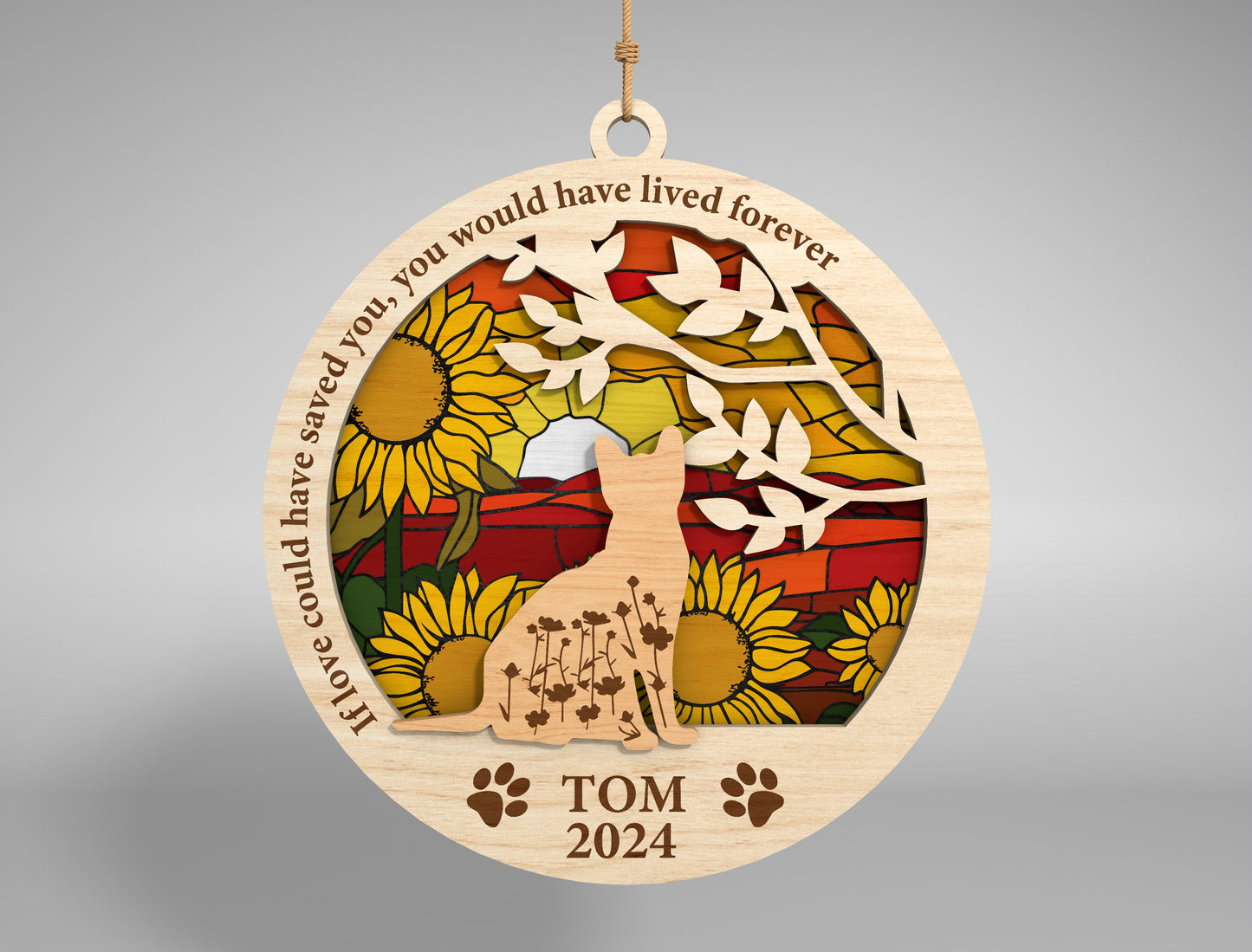 Personalized Cat Memorial Ornament SVG Laser Cut File for xTool and Glowforge