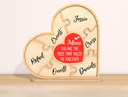 Mom Heart Name Sign SVG Bundle Personalized Family for LightBurn