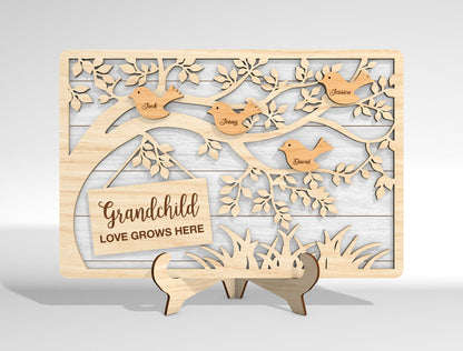 Personalized Bird Family Custom Name Tree Sign SVG for xTool
