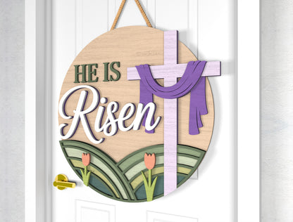 He Is Risen Religious Easter Door Sign SVG Bundle for Glowforge and xTool
