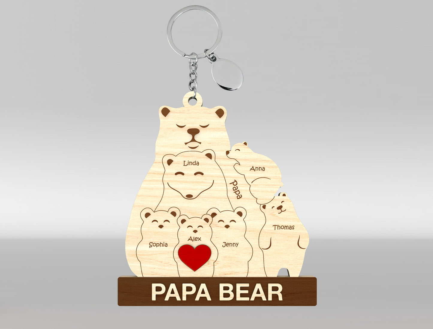 Personalized Papa Bear Puzzle Keychain SVG Laser Cut File for Glowforge and xTool