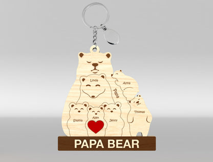 Personalized Papa Bear Puzzle Keychain SVG Laser Cut File for Glowforge and xTool