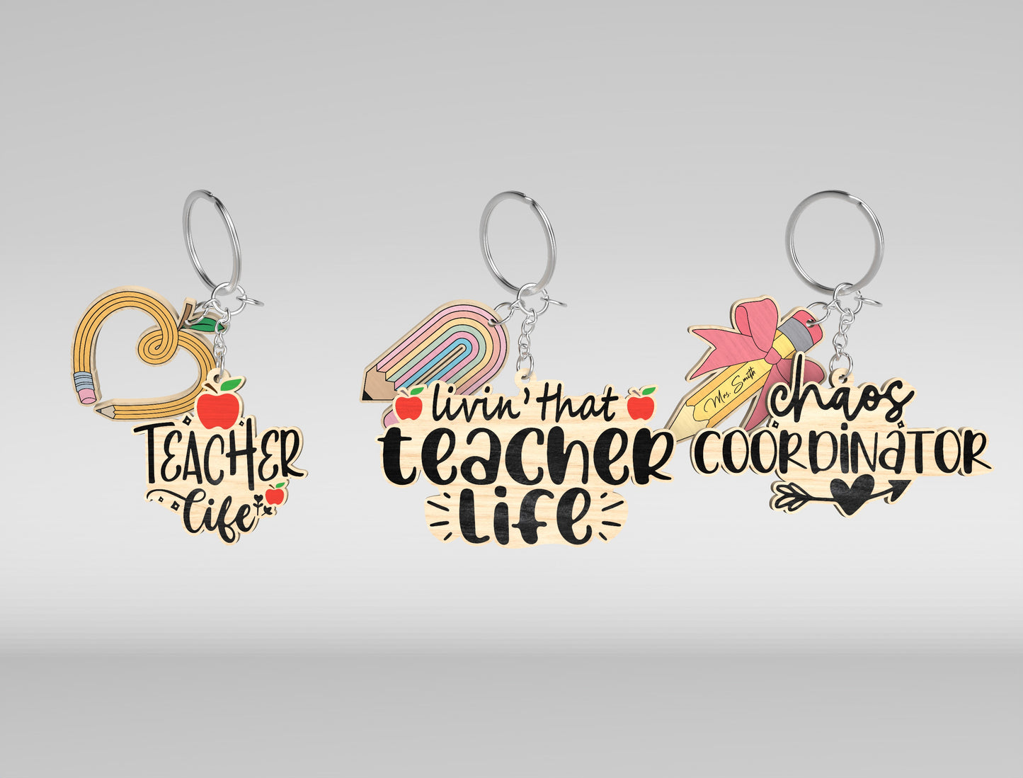 Teacher Keychain Bundle SVG Laser Cut File for Glowforge and xTool