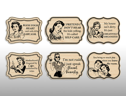 Vintage Woman Retro Lady Quote Magnet SVG Laser Cut File for Glowforge and xTool