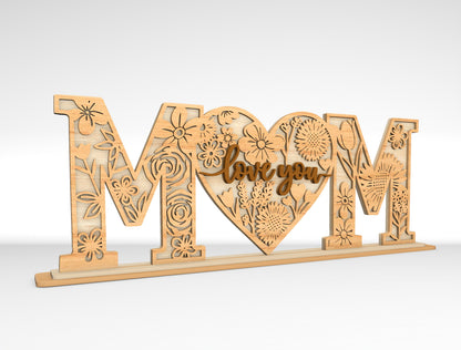 Mom Love You Floral Letter Sign SVG Bundle Laser Cut File for Glowforge and xTool