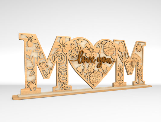 Mom Love You Floral Letter Sign SVG Bundle Laser Cut File for Glowforge and xTool