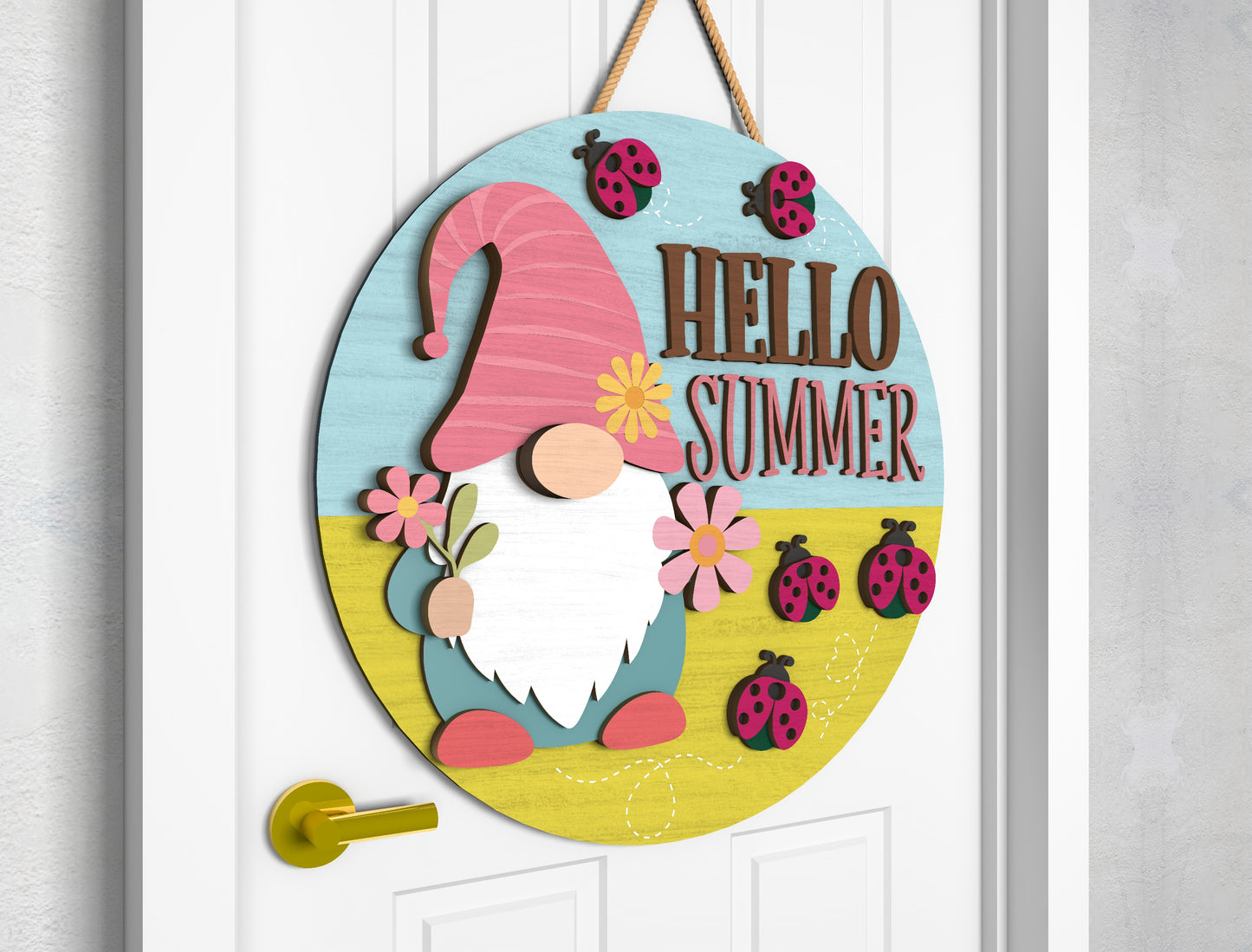 Hello Summer Gnome Door Hanger SVG Laser Cut File for xTool and Glowforge