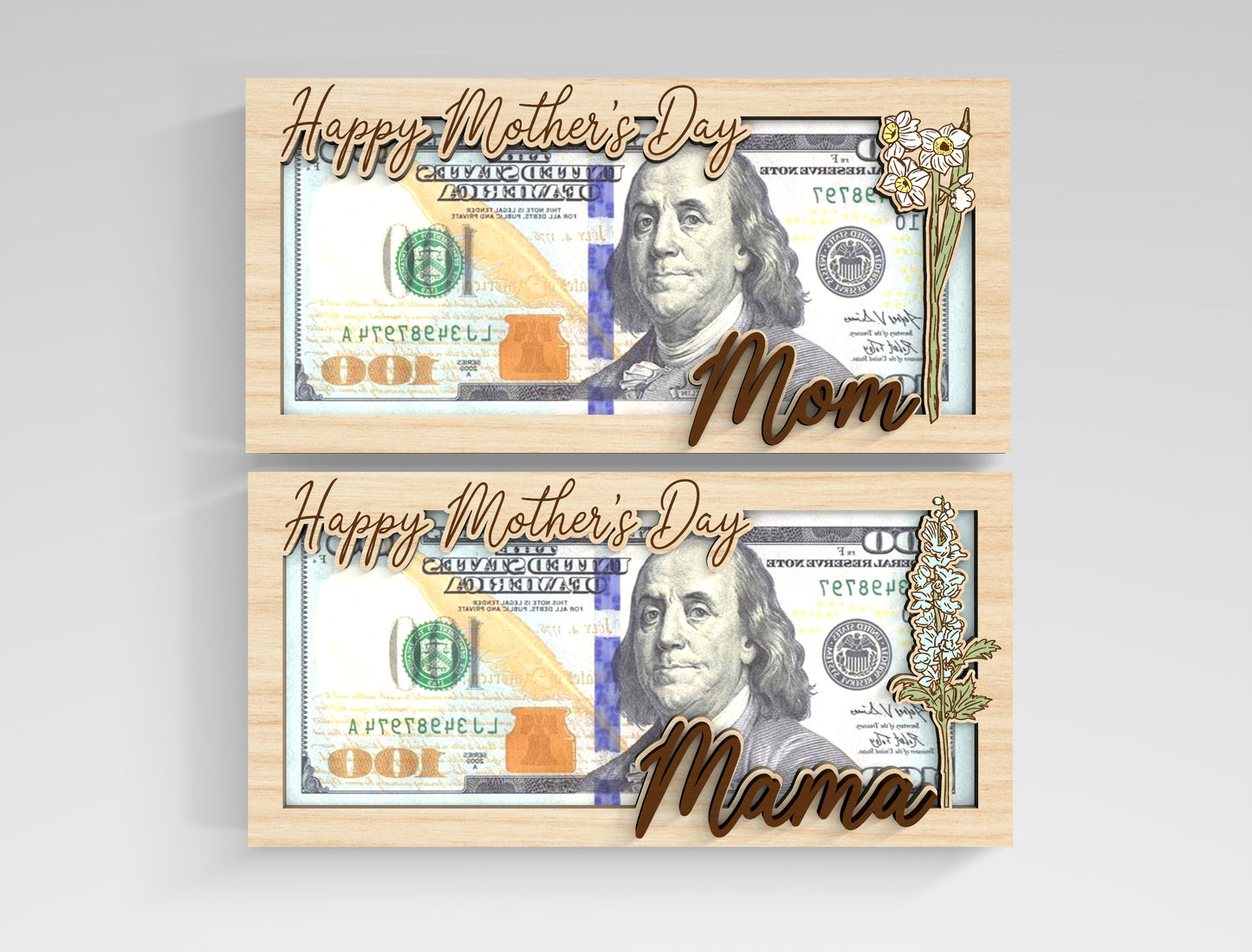 Mother's Day Money Holder SVG Bundle Birth Flower Mom Gift Laser Cut File for xTool and Glowforge