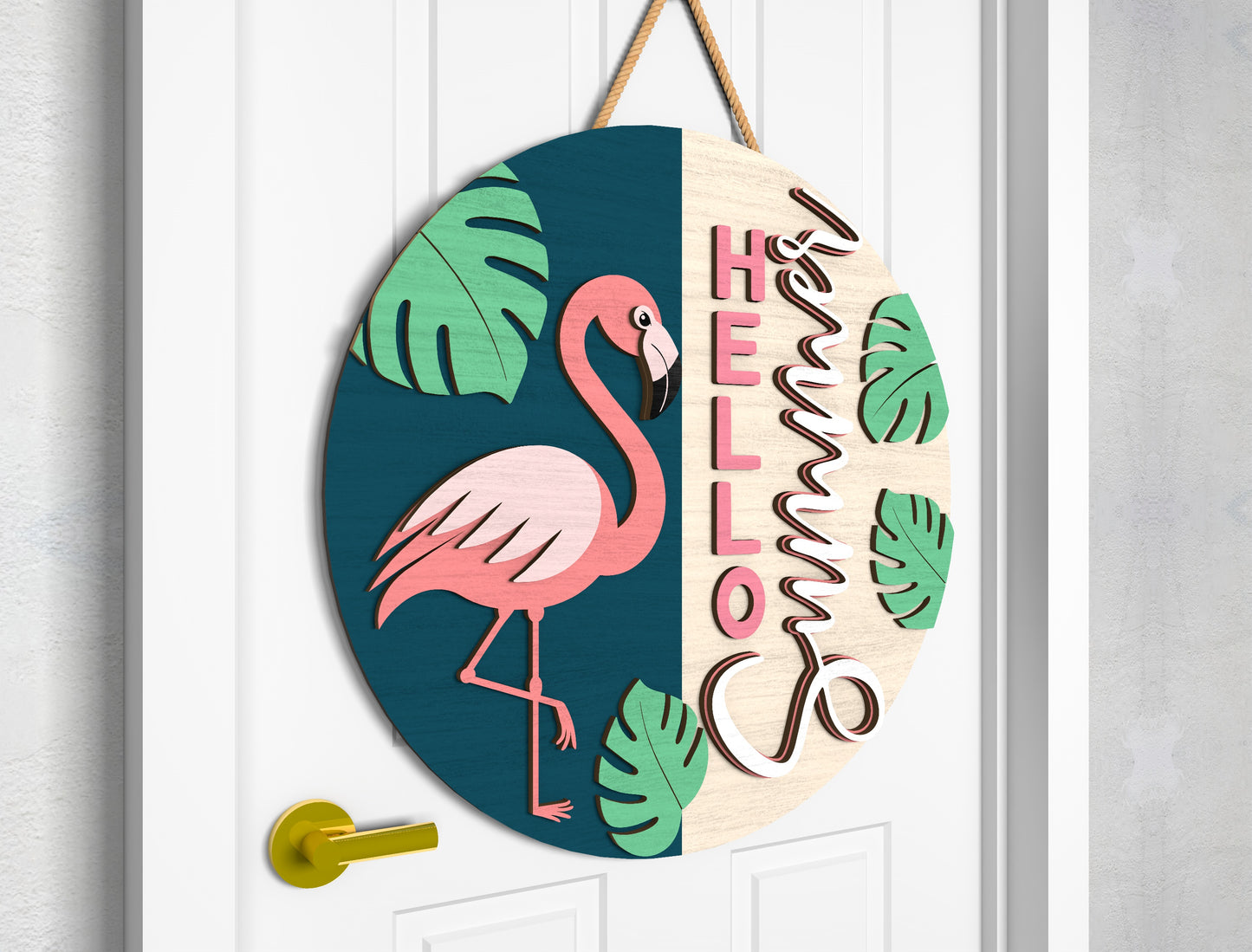 Flamingo Summer Door Hanger SVG Bundle for Glowforge