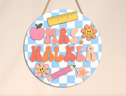 Personalized Gingham Classroom Door Sign SVG Laser Cut File for xTool
