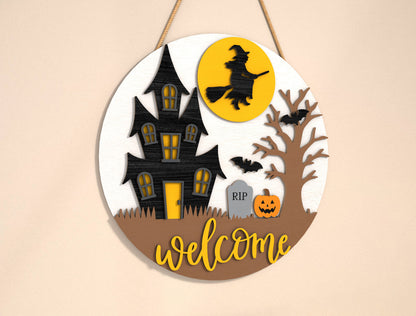 Haunted House Round Door Hanger SVG Set for Glowforge xTool LightBurn 2 Designs