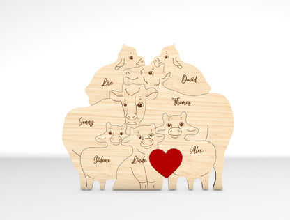 Personalized Family Highland Cow Puzzle SVG for LightBurn