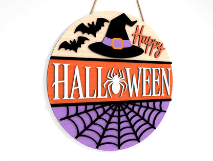 Happy Halloween Witch Hat Door Hanger SVG Set for Glowforge xTool LightBurn