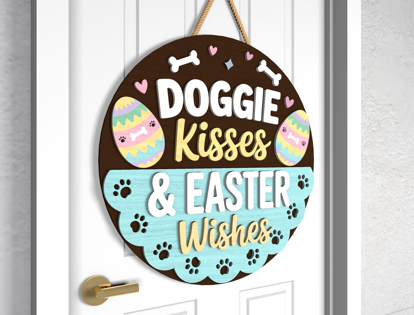 Happy Easter Bunny Door Sign SVG Doggie Kisses Pet Lover for LightBurn