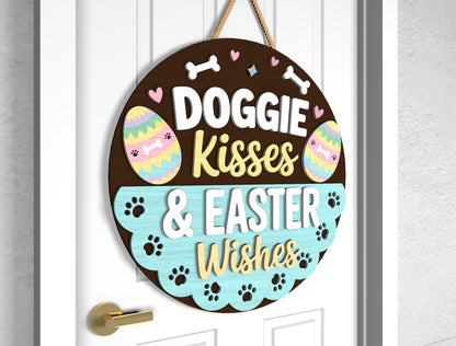 Happy Easter Bunny Door Sign SVG Doggie Kisses Pet Lover for LightBurn