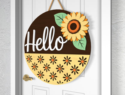 Sunflower Welcome and Hello Round Sign SVG for Glowforge and xTool