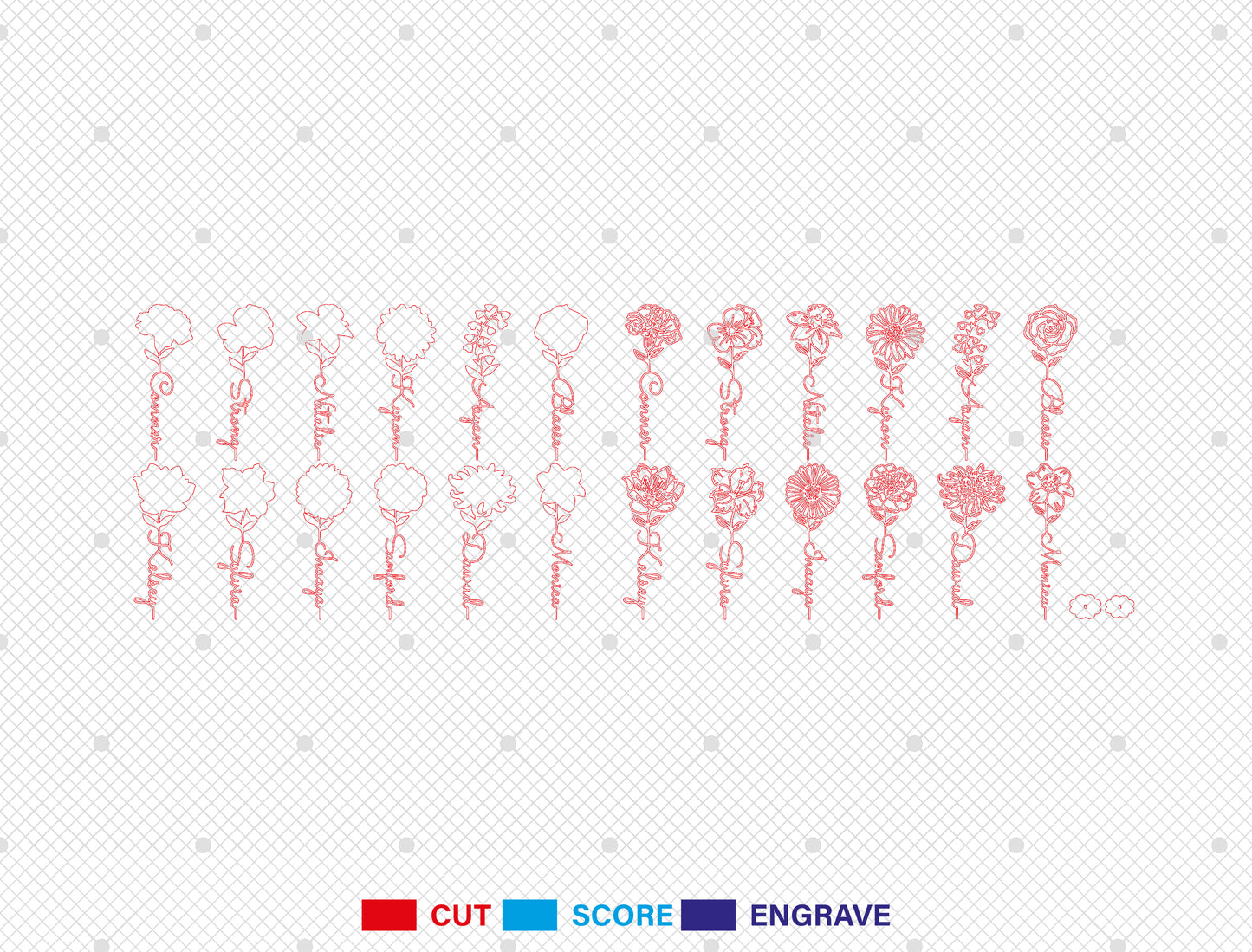 Month Flower Name Stand Laser Cut File Bundle | Floral Decor | Mother’s Day Design | Glowforge, xTool, LightBurn, etc.