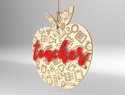 Teacher Apple Ornament SVG Bundle Laser Cut File for Glowforge