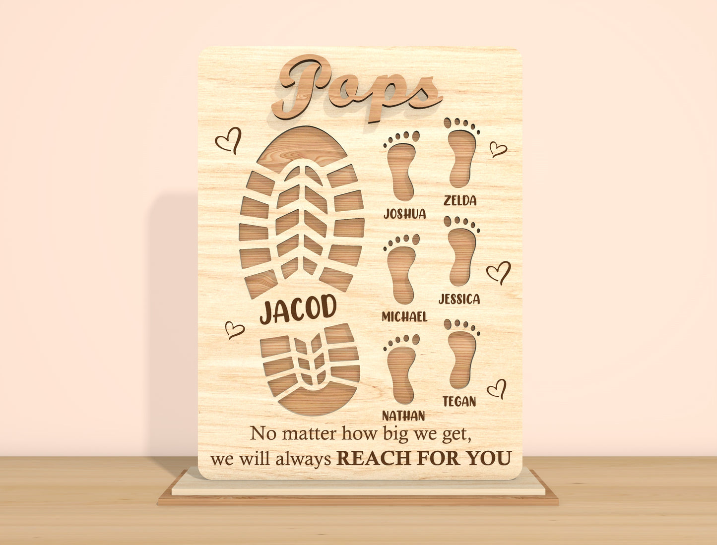 Father’s Day Footprint Family Sign SVG Laser Cut File | Personalized Dad & Papa Gift | Wooden Tabletop Decor | Glowforge, xTool, LightBurn, etc.
