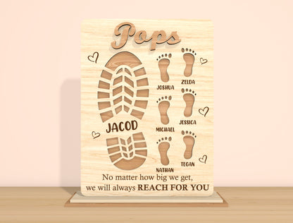 Father’s Day Footprint Family Sign SVG Laser Cut File | Personalized Dad & Papa Gift | Wooden Tabletop Decor | Glowforge, xTool, LightBurn, etc.