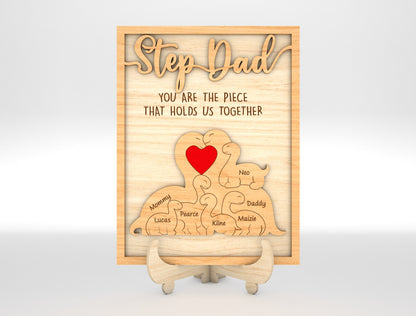 Personalized Father Dinosaur Puzzle Frame SVG for Glowforge