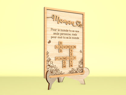 Personalized Mom Crossword Puzzle Sign SVG Laser Cut File for LightBurn and xTool