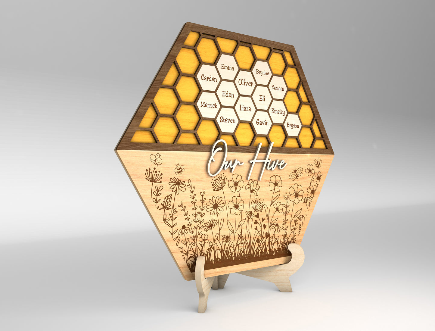 Bee Family Honeycomb Name Sign SVG for LightBurn and xTool