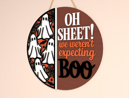 Welcome Foolish Mortals and Oh Sheet Ghost Door Hanger SVG Set for xTool LightBurn