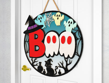 Halloween Door Sign SVG Witch Ghost Laser Cut File for Glowforge
